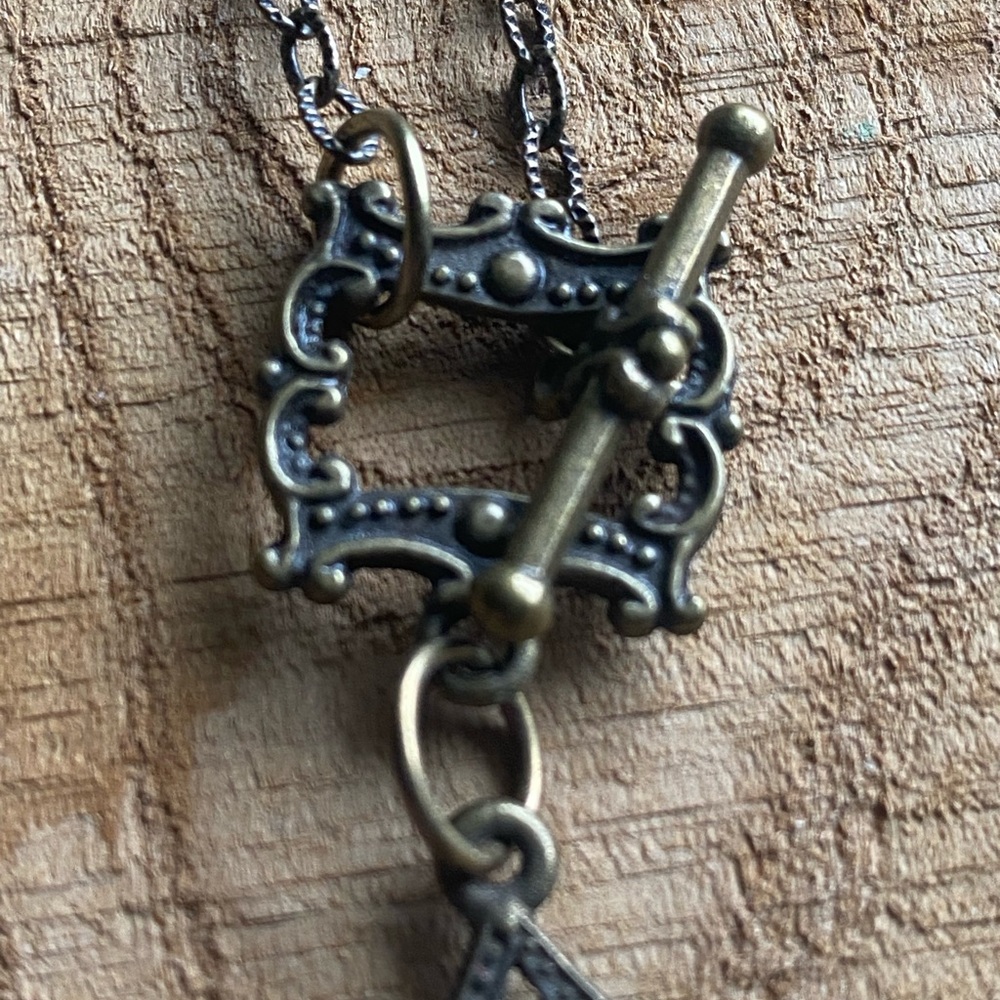Black and Gold Vintage Assemblage Teardrop Necklace with Circular Accents - Picture 3 of 5